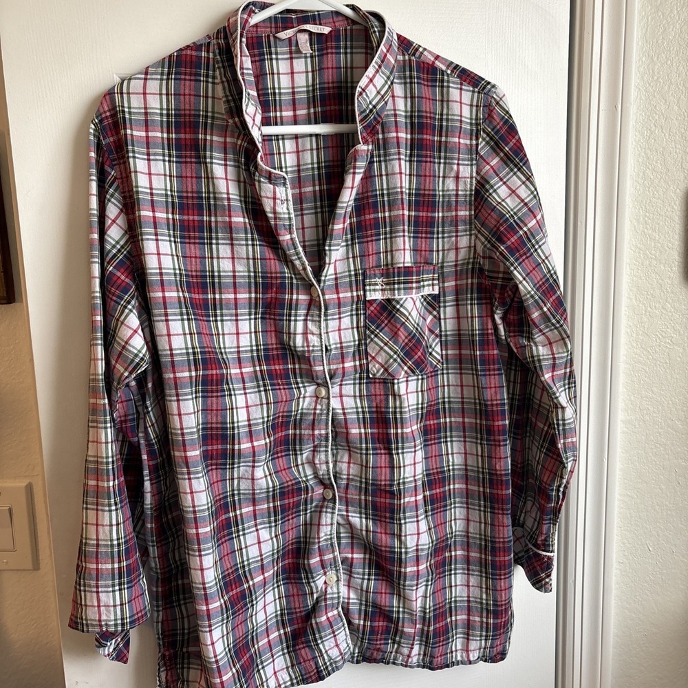 Victoria Secret Women's Pajama Sleep Plaid Top Button-Down‎ Jacket Long Sleeve M